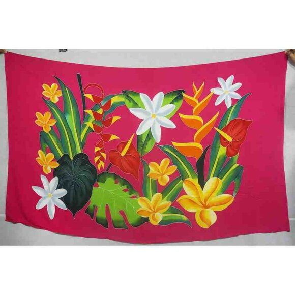 CD560 Floral Batik Women Hand Painted Cover Up Maxi Cruise Cardigan fit upto 5X - Picture 3 of 3